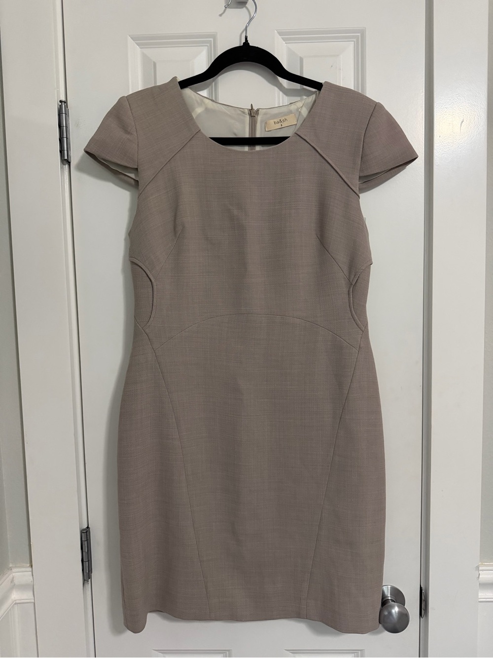 ba&sh Taupe Cap-Sleeve Midi Sheath Dress